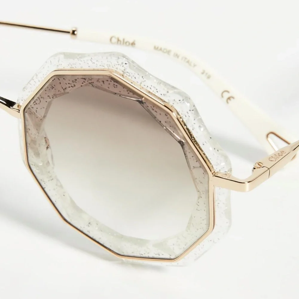 Chloé Caite Geometric Glitter Sunglasses Silver/Gold EUC w/ Case sunnies